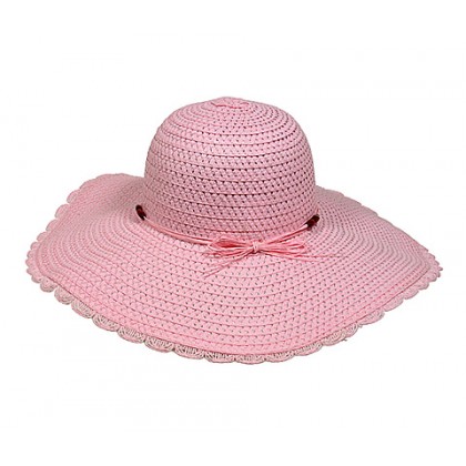 Hats – 12 PCS Straw Big Rim Hat w/ Beads - Pink -HT-M231PK